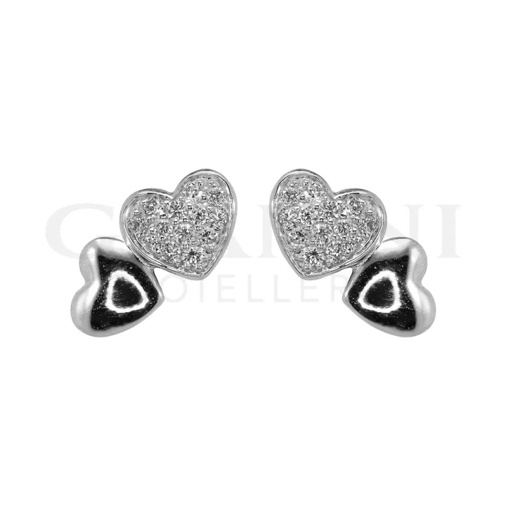 Orecchini Crivelli - Cuoricini con Diamanti in Oro Bianco - Orecchini