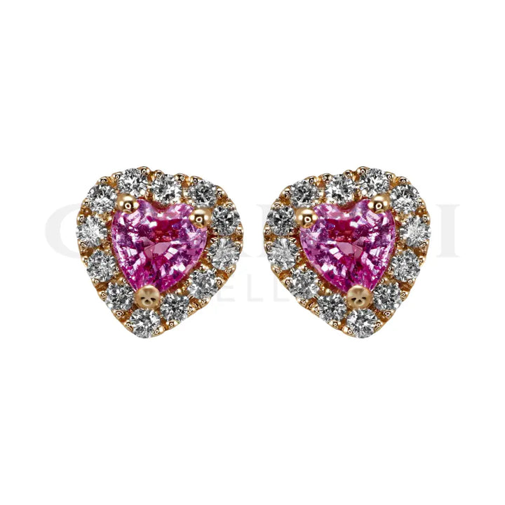 Orecchini Crivelli - Fantasia Cuore in Oro Rosa con Zaffiri Rosa e Diamanti Orecchini