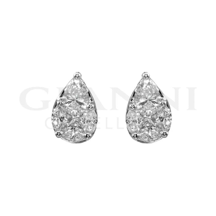 Orecchini Crivelli - Fantasia Goccia in Oro Bianco e Pavè di Diamanti con molteplici tagli Orecchini