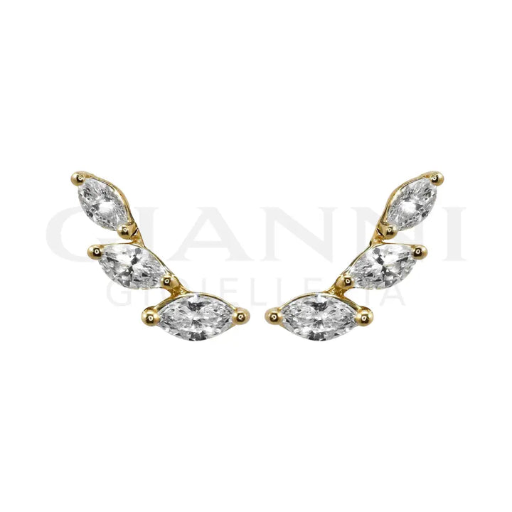 Orecchini Crivelli - Fantasia Petali con Diamanti taglio Navette in Oro Giallo Orecchini