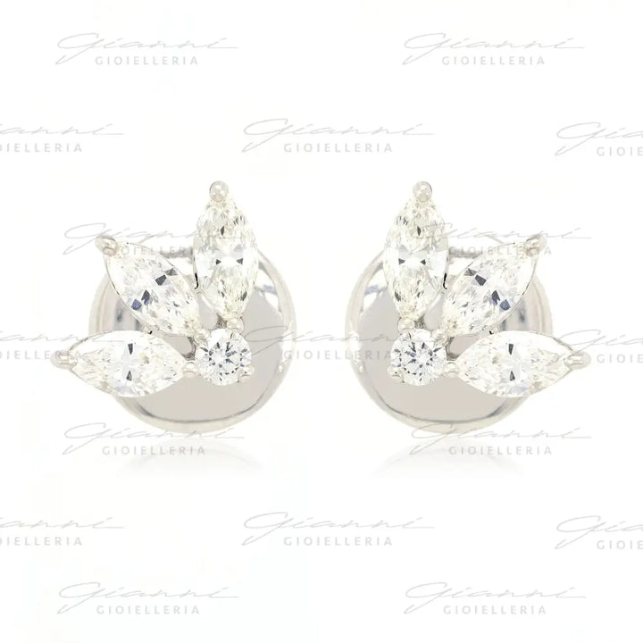 Orecchini Crivelli Fantasia Petalo in Oro Bianco con Diamanti Orecchini