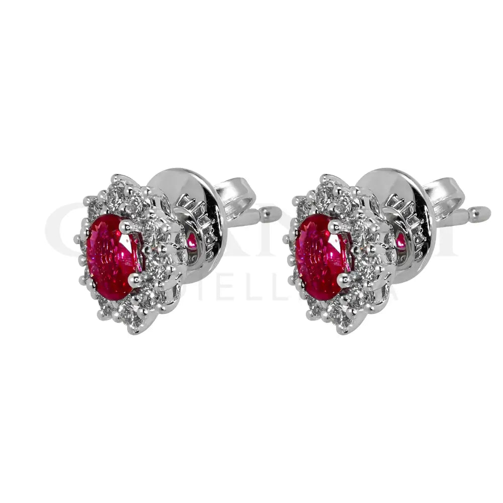 Orecchini Crivelli - ’Kate’ con Rubino 0,56 ct. e contorno di Diamanti in Oro Bianco - Orecchini