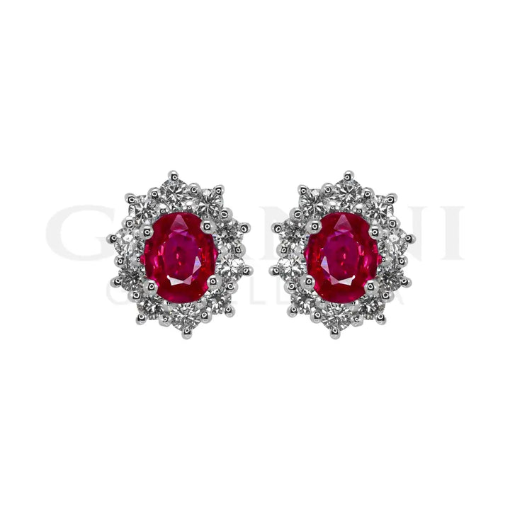 Orecchini Crivelli - ’Kate’ con Rubino 0,56 ct. e contorno di Diamanti in Oro Bianco - Orecchini