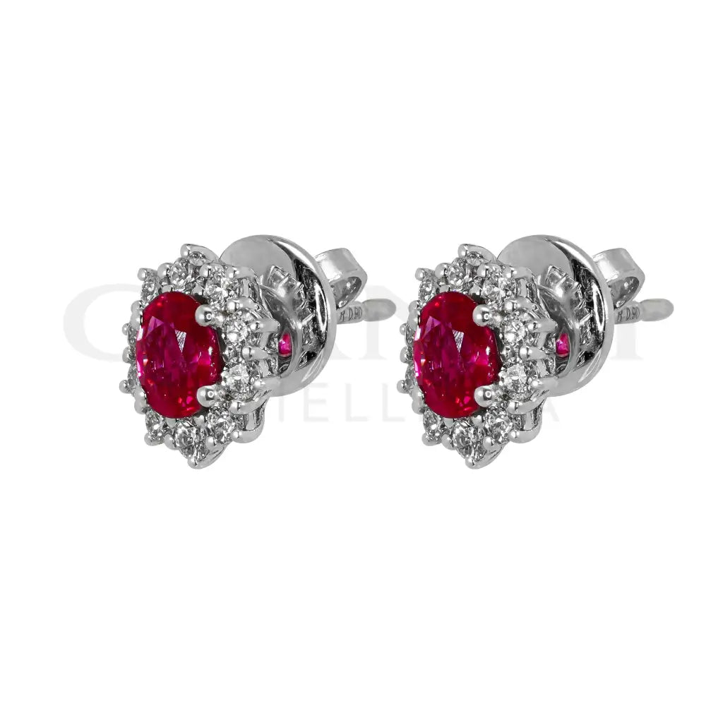 Orecchini Crivelli - ’Kate’ con Rubino 0,90 ct. e contorno di Diamanti in Oro Bianco - Orecchini