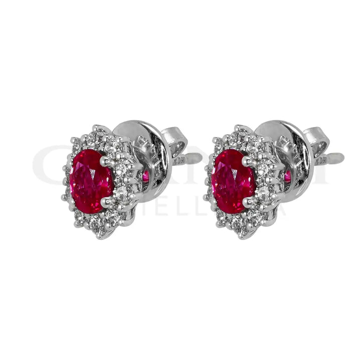 Orecchini Crivelli - ’Kate’ con Rubino 0,90 ct. e contorno di Diamanti in Oro Bianco - Orecchini