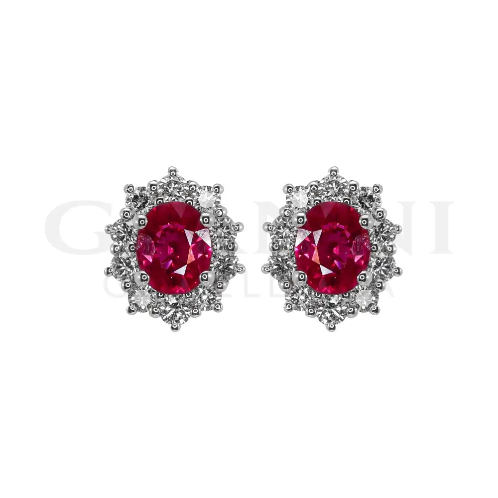 Orecchini Crivelli - ’Kate’ con Rubino 0,90 ct. e contorno di Diamanti in Oro Bianco - Orecchini