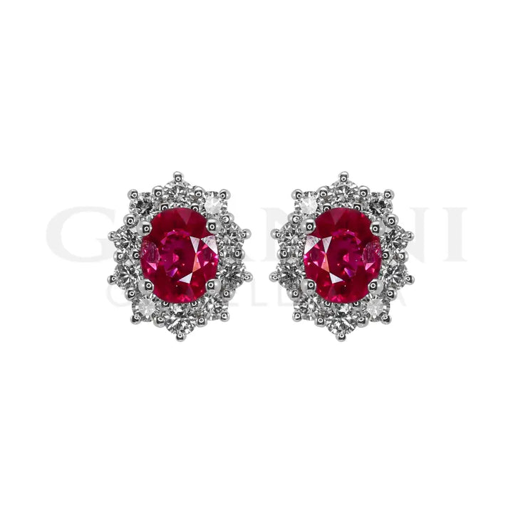 Orecchini Crivelli - ’Kate’ con Rubino 0,90 ct. e contorno di Diamanti in Oro Bianco - Orecchini