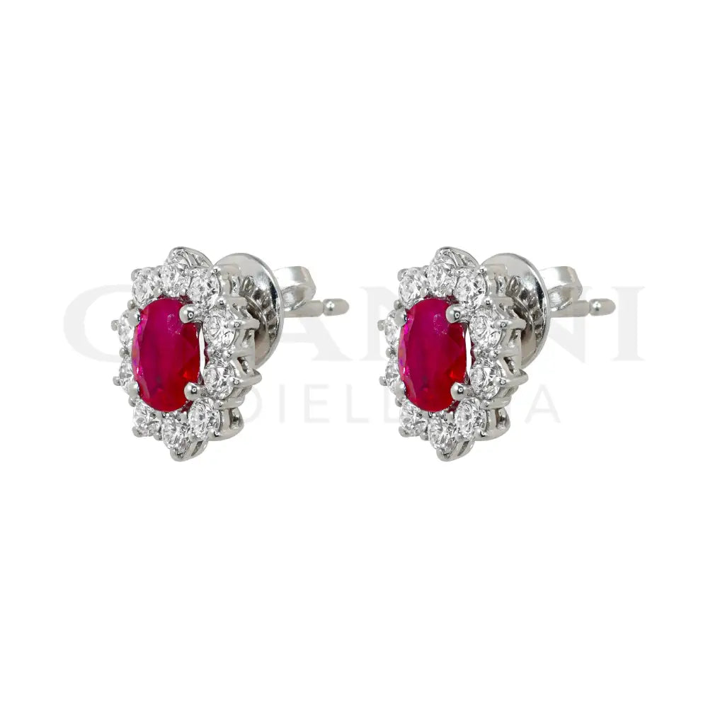 Orecchini Crivelli - ’Kate’ con Rubino 1,28 ct. e contorno di Diamanti in Oro Bianco - Orecchini