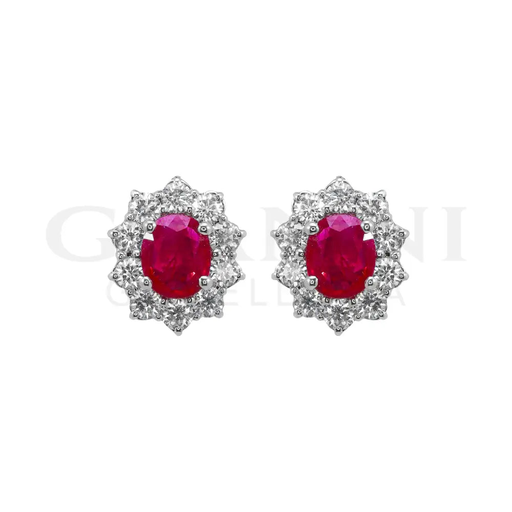 Orecchini Crivelli - ’Kate’ con Rubino 1,28 ct. e contorno di Diamanti in Oro Bianco - Orecchini