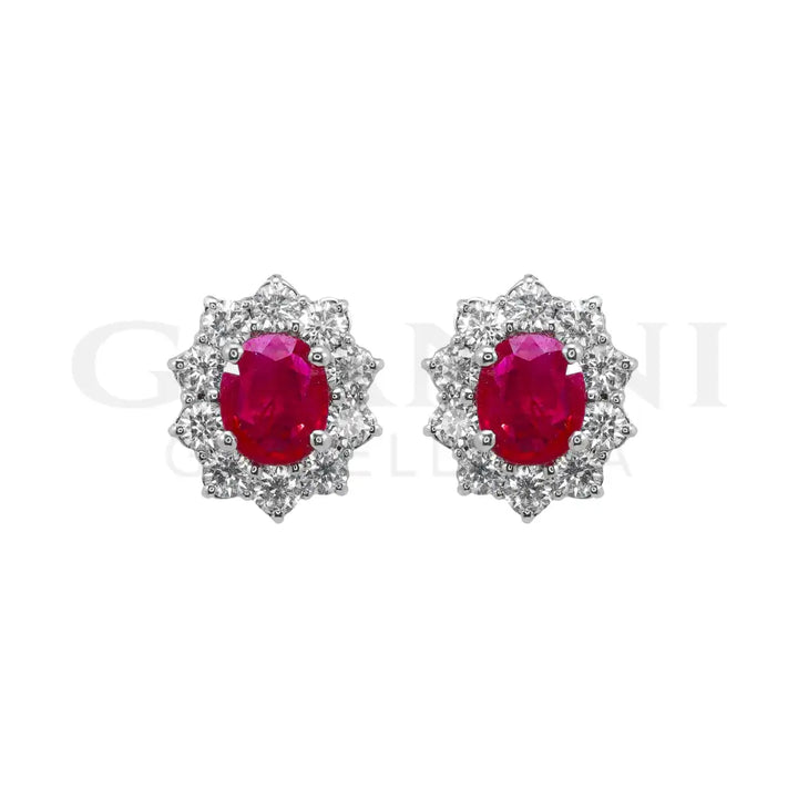 Orecchini Crivelli - ’Kate’ con Rubino 1,28 ct. e contorno di Diamanti in Oro Bianco - Orecchini