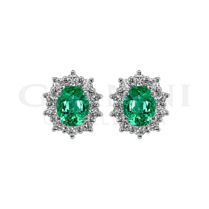 Orecchini Crivelli - ’Kate’ con Smeraldo 0,63 ct. e contorno di Diamanti in Oro Bianco - Orecchini