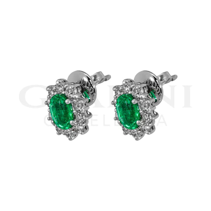 Orecchini Crivelli - ’Kate’ con Smeraldo 1,15 ct. e contorno di Diamanti in Oro Bianco - Orecchini
