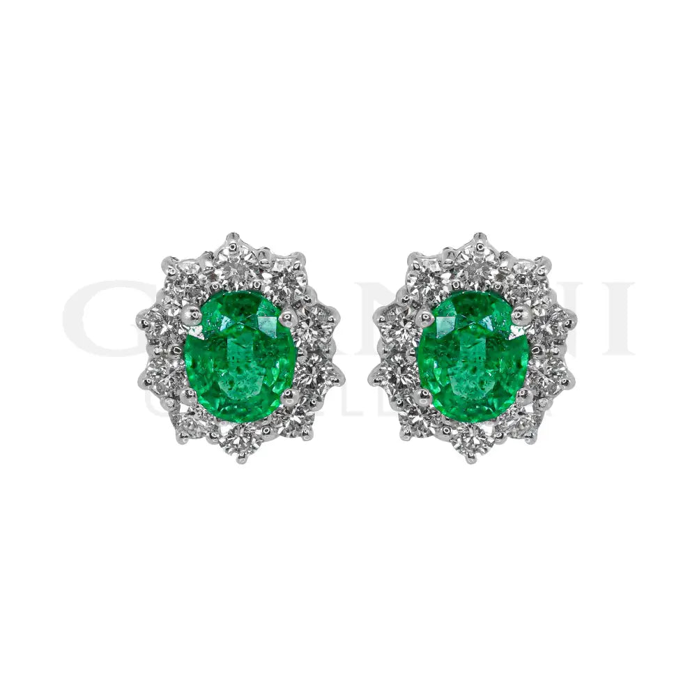 Orecchini Crivelli - ’Kate’ con Smeraldo 1,15 ct. e contorno di Diamanti in Oro Bianco - Orecchini