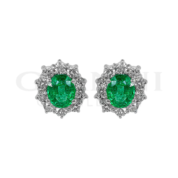 Orecchini Crivelli - ’Kate’ con Smeraldo 1,15 ct. e contorno di Diamanti in Oro Bianco - Orecchini