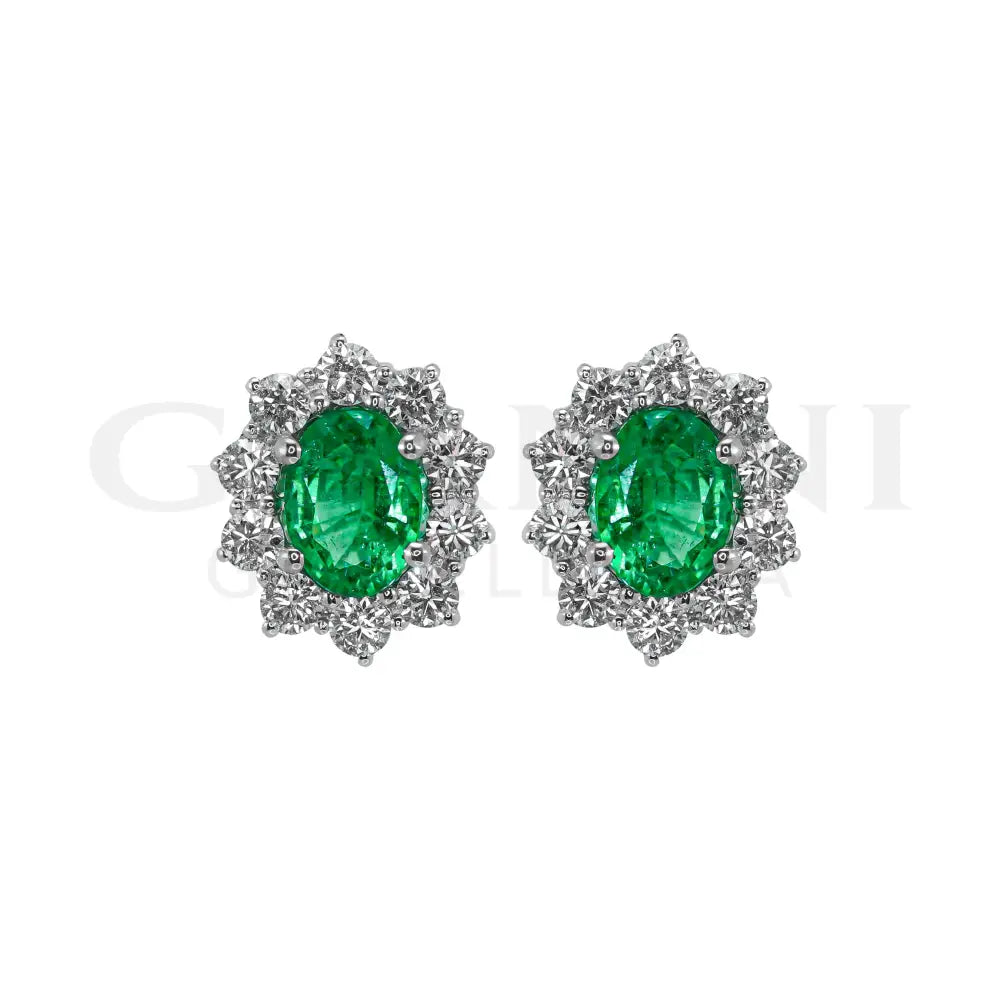 Orecchini Crivelli - ’Kate’ con Smeraldo 1,55 ct. e contorno di Diamanti in Oro Bianco - Orecchini