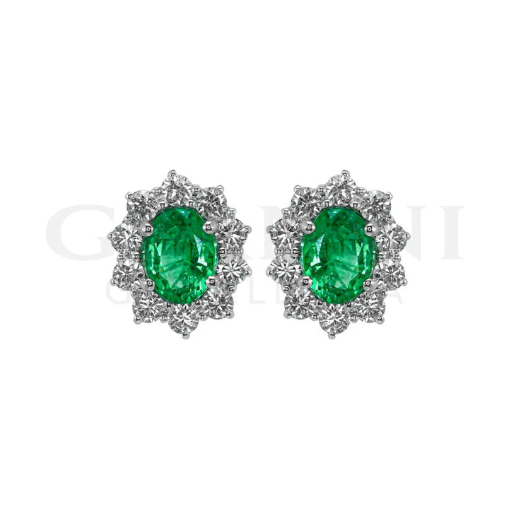 Orecchini Crivelli - ’Kate’ con Smeraldo 1,55 ct. e contorno di Diamanti in Oro Bianco - Orecchini