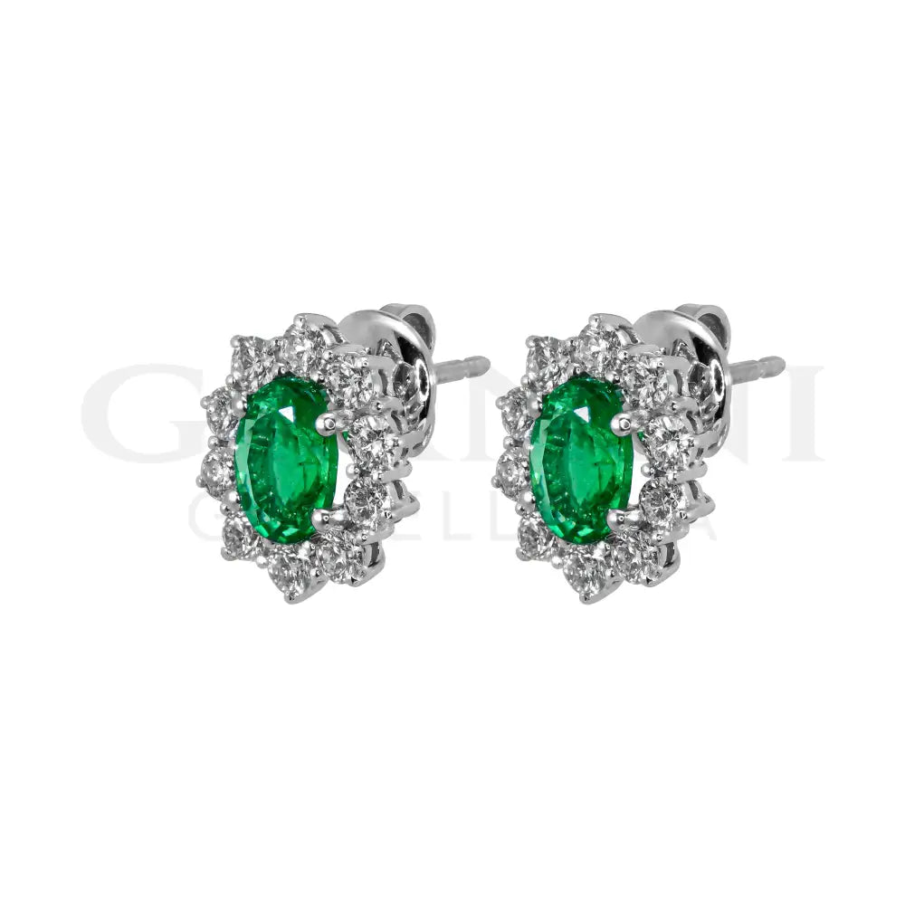 Orecchini Crivelli - ’Kate’ con Smeraldo 1,55 ct. e contorno di Diamanti in Oro Bianco - Orecchini