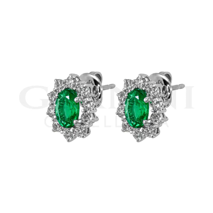 Orecchini Crivelli - ’Kate’ con Smeraldo 1,55 ct. e contorno di Diamanti in Oro Bianco - Orecchini