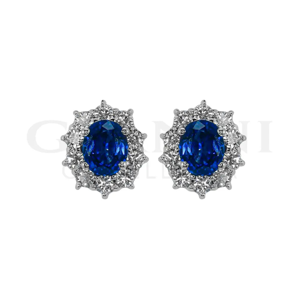 Orecchini Crivelli - ’Kate’ con Zaffiro 1,61 ct. e contorno di Diamanti in Oro Bianco - Orecchini