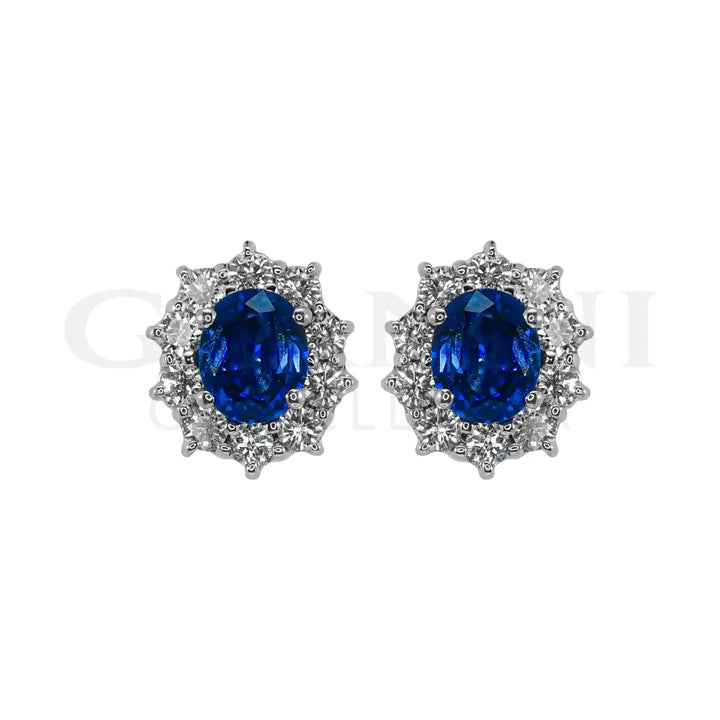Orecchini Crivelli - ’Kate’ con Zaffiro 1,61 ct. e contorno di Diamanti in Oro Bianco - Orecchini