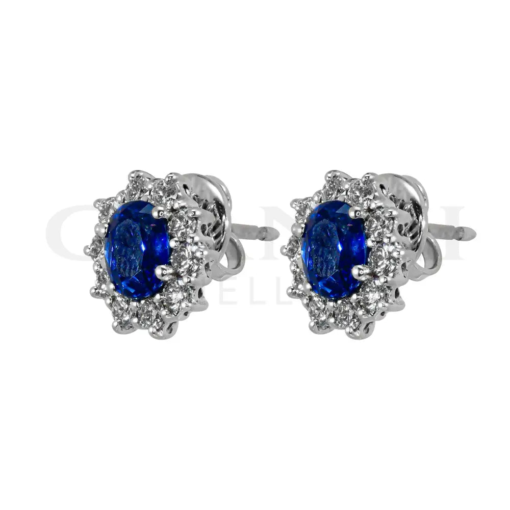 Orecchini Crivelli - ’Kate’ con Zaffiro 1,61 ct. e contorno di Diamanti in Oro Bianco - Orecchini