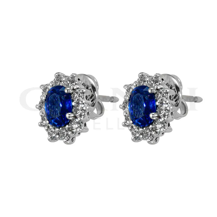 Orecchini Crivelli - ’Kate’ con Zaffiro 1,61 ct. e contorno di Diamanti in Oro Bianco - Orecchini
