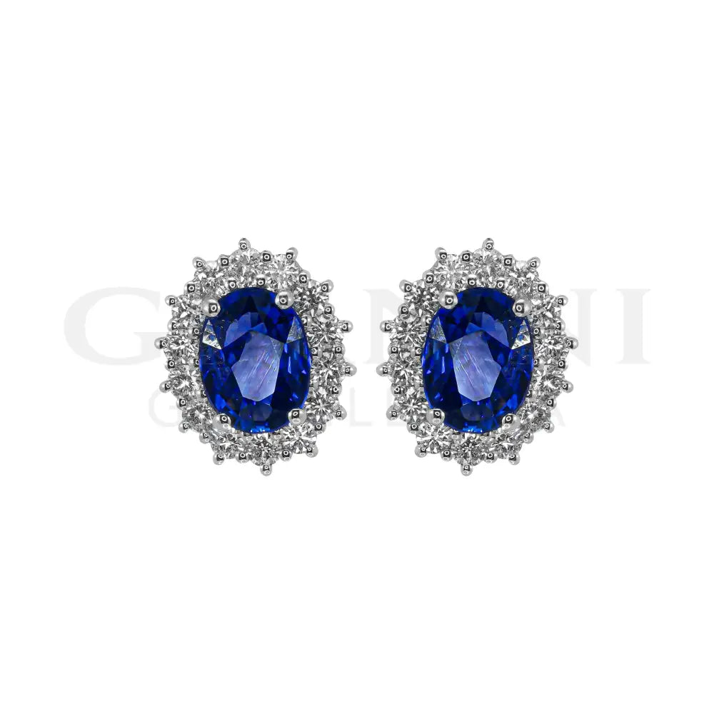 Orecchini Crivelli - ’Kate’ con Zaffiro 2,67 ct. e contorno di Diamanti in Oro Bianco - Orecchini