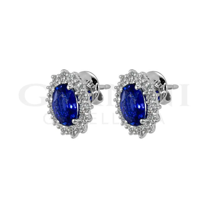 Orecchini Crivelli - ’Kate’ con Zaffiro 2,67 ct. e contorno di Diamanti in Oro Bianco - Orecchini