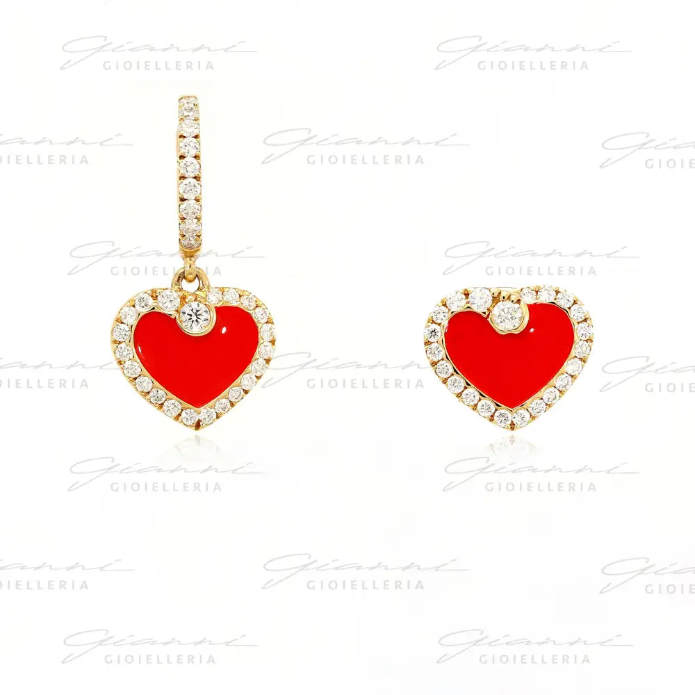 Orecchini Crivelli - Pendente con fantasia Cuore in Oro Rosa e Diamanti Orecchini