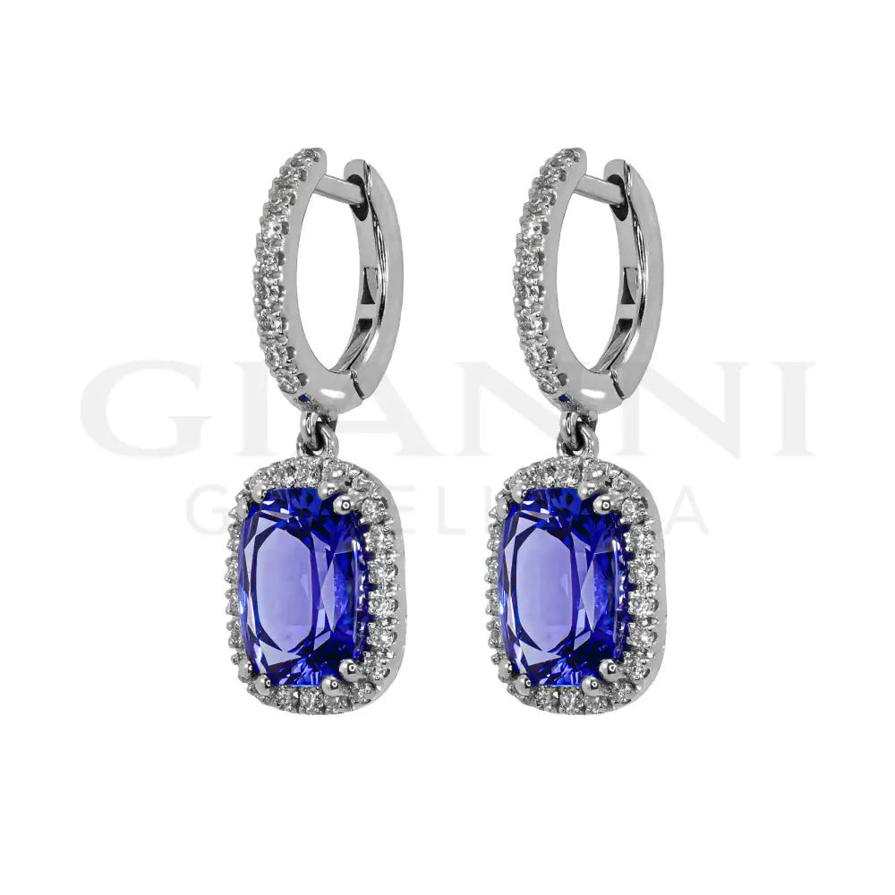 Orecchini Crivelli - Pendente con Tanzanite e Diamanti in Oro Bianco - Orecchini