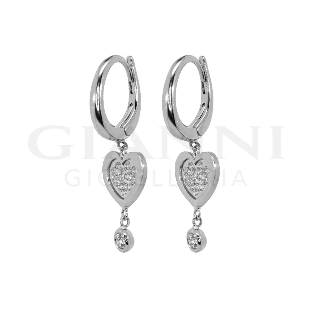 Orecchini Crivelli - Pendente Fantasia Cuore in Oro Bianco e Diamanti - Orecchini