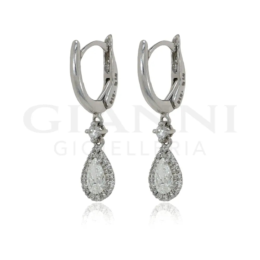 Orecchini Crivelli - Pendente in Oro Bianco con Diamante taglio Goccia Orecchini