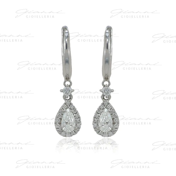 Orecchini Crivelli - Pendente in Oro Bianco con Diamante taglio Goccia Orecchini