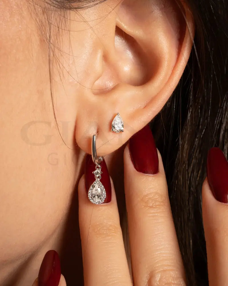 Orecchini Crivelli - Pendente in Oro Bianco con Diamante taglio Goccia Orecchini