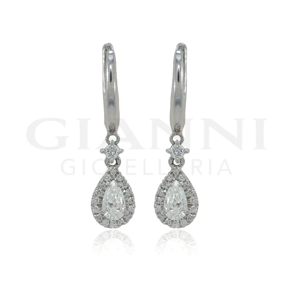 Orecchini Crivelli - Pendente in Oro Bianco con Diamante taglio Goccia Orecchini