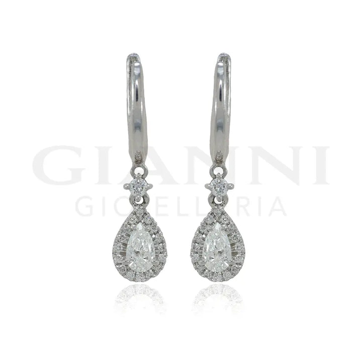 Orecchini Crivelli - Pendente in Oro Bianco con Diamante taglio Goccia Orecchini
