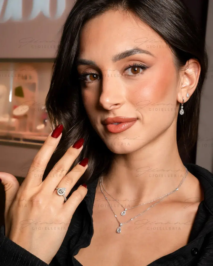 Orecchini Crivelli - Pendente in Oro Bianco con Diamante taglio Goccia Orecchini