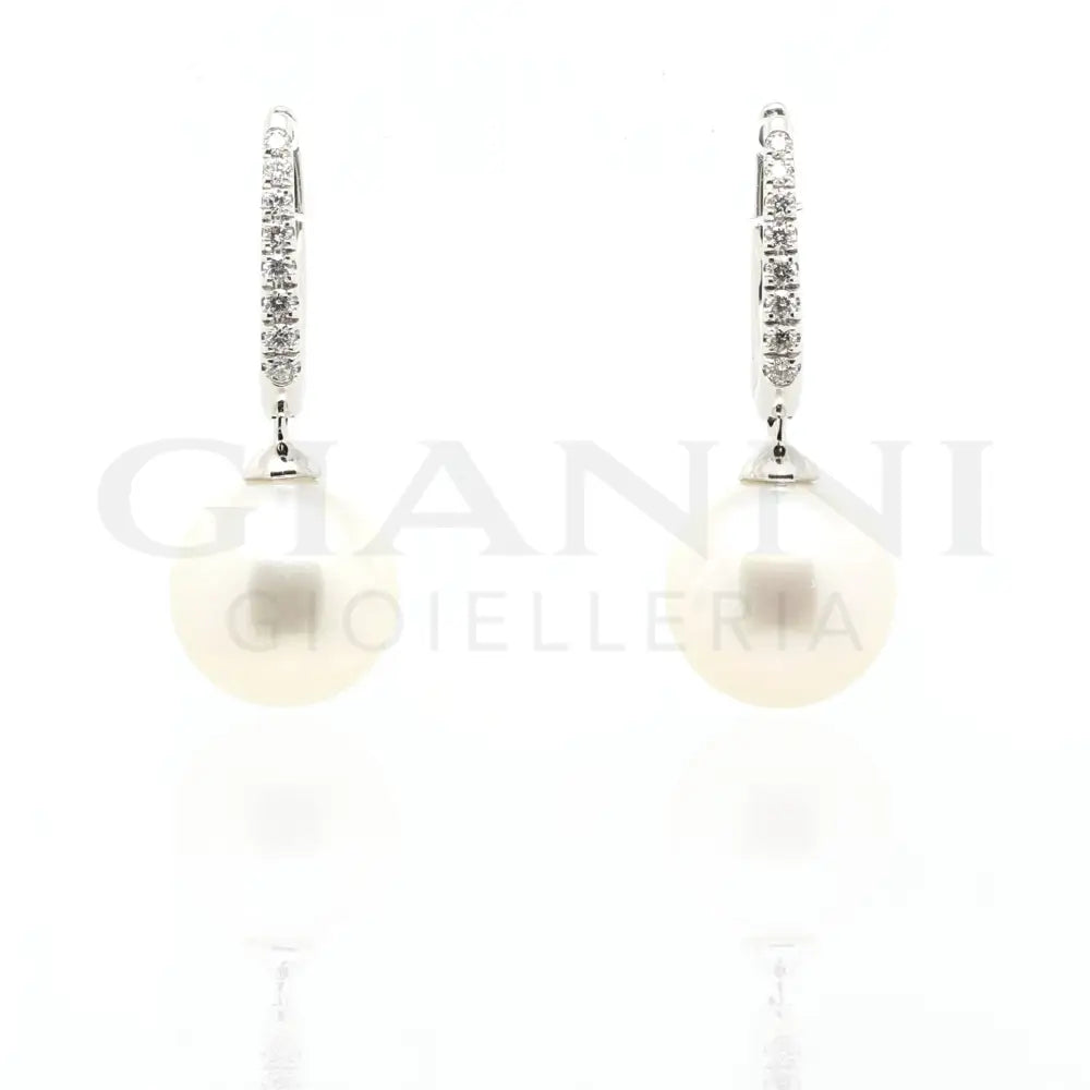 Orecchini Crivelli - Pendente in Oro Bianco con Diamanti e Perle Orecchini