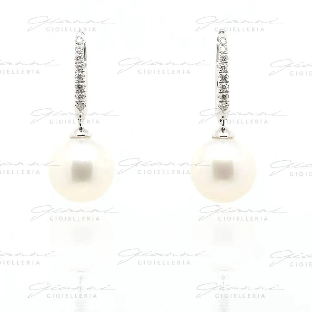 Orecchini Crivelli - Pendente in Oro Bianco con Diamanti e Perle Orecchini