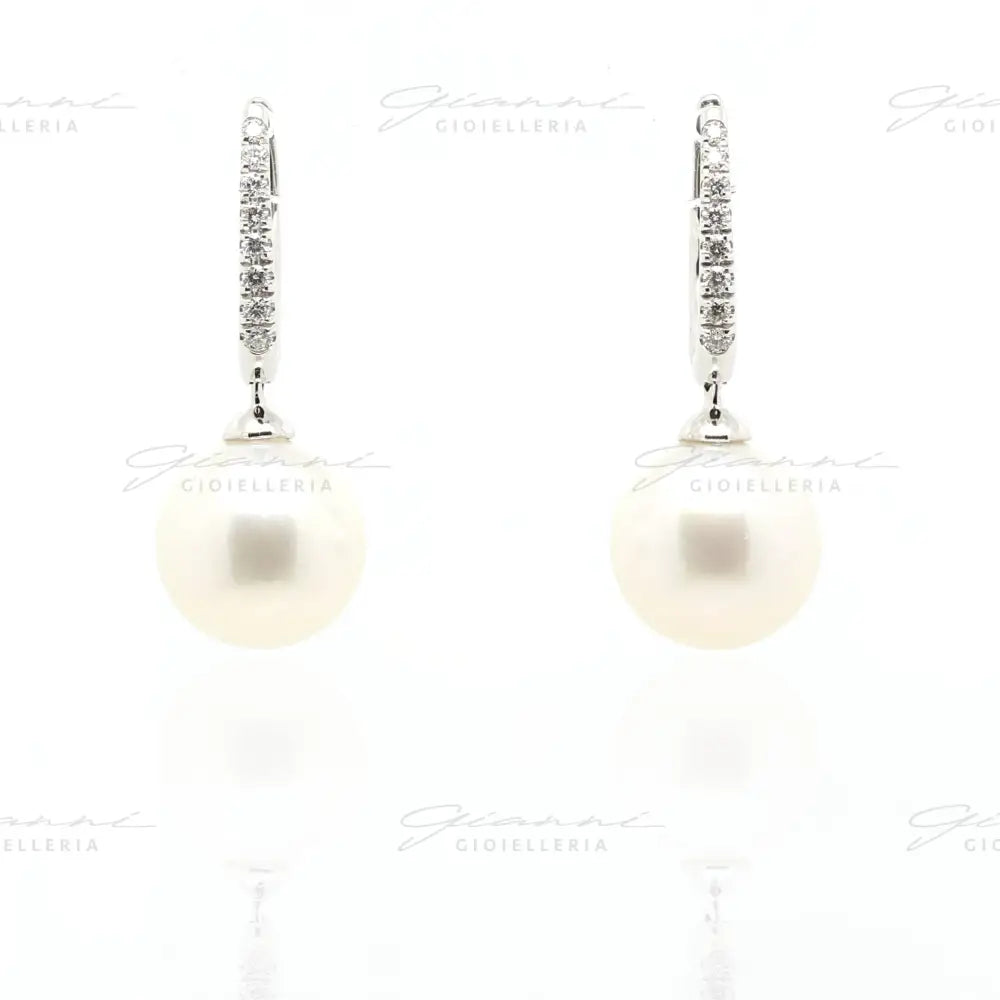 Orecchini Crivelli - Pendente in Oro Bianco con Diamanti e Perle Orecchini