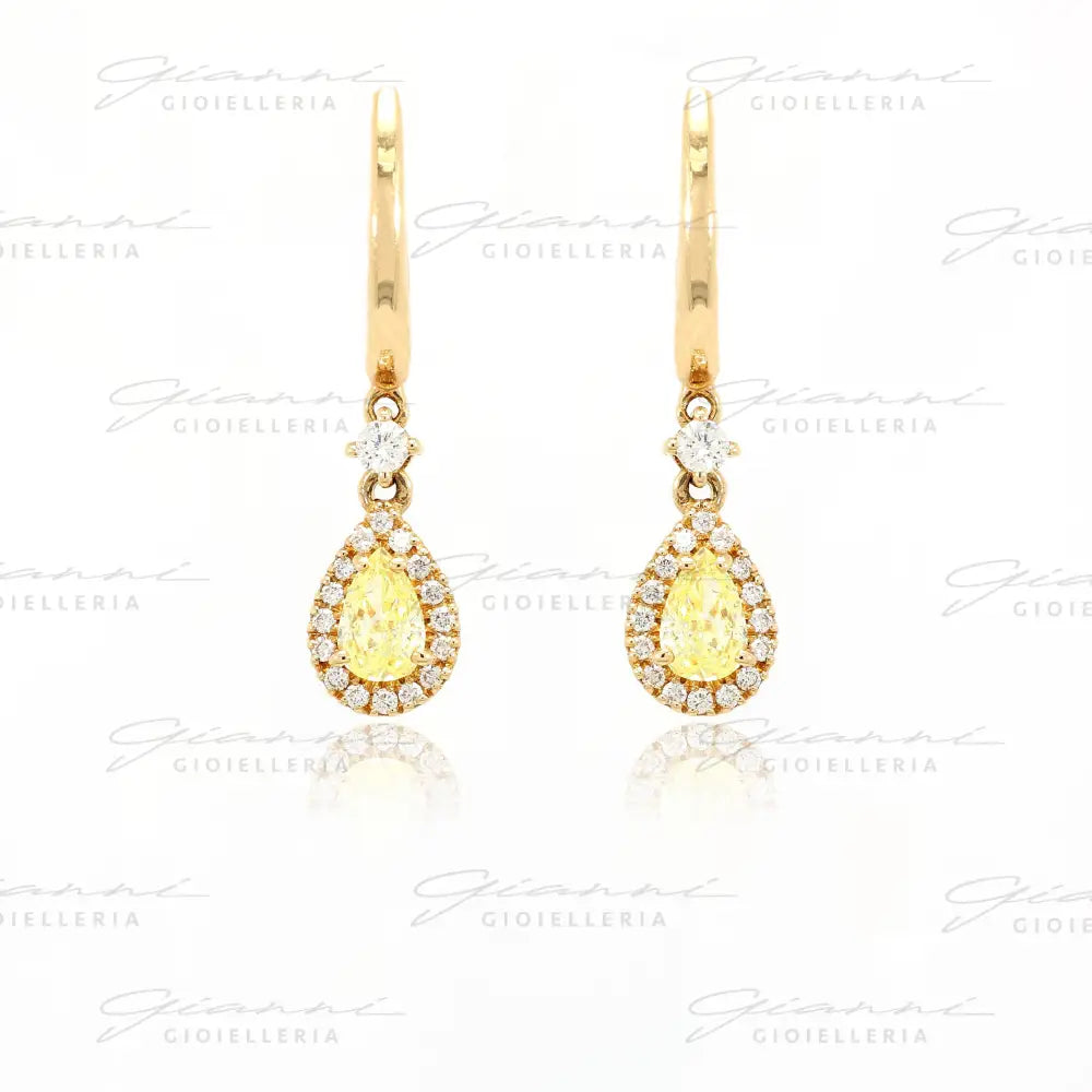 Orecchini Crivelli - Pendente in Oro Rosa con Diamante Fancy Yellow centrale e contorno di Diamanti Orecchini