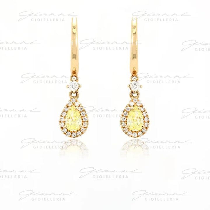Orecchini Crivelli - Pendente in Oro Rosa con Diamante Fancy Yellow centrale e contorno di Diamanti Orecchini