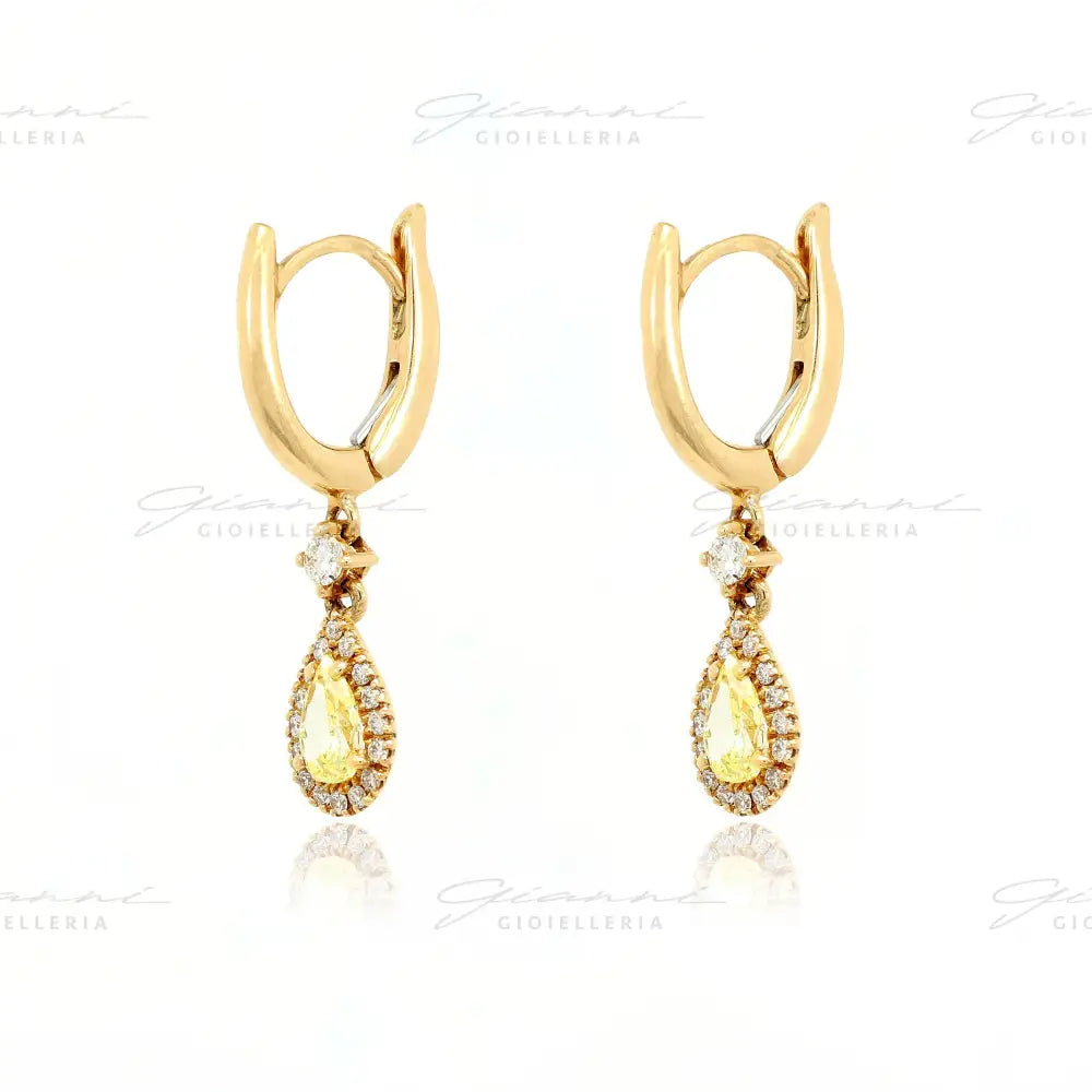 Orecchini Crivelli - Pendente in Oro Rosa con Diamante Fancy Yellow centrale e contorno di Diamanti Orecchini