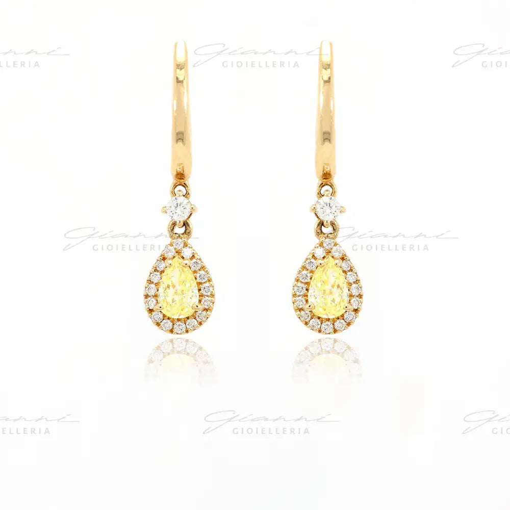 Orecchini Crivelli - Pendente in Oro Rosa con Diamante Fancy Yellow centrale e contorno di Diamanti Orecchini