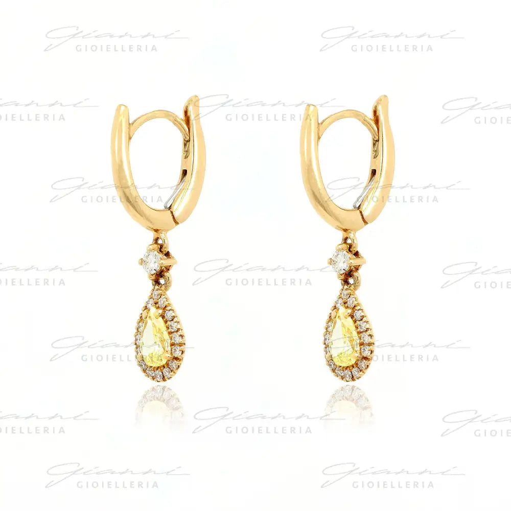 Orecchini Crivelli - Pendente in Oro Rosa con Diamante Fancy Yellow centrale e contorno di Diamanti Orecchini