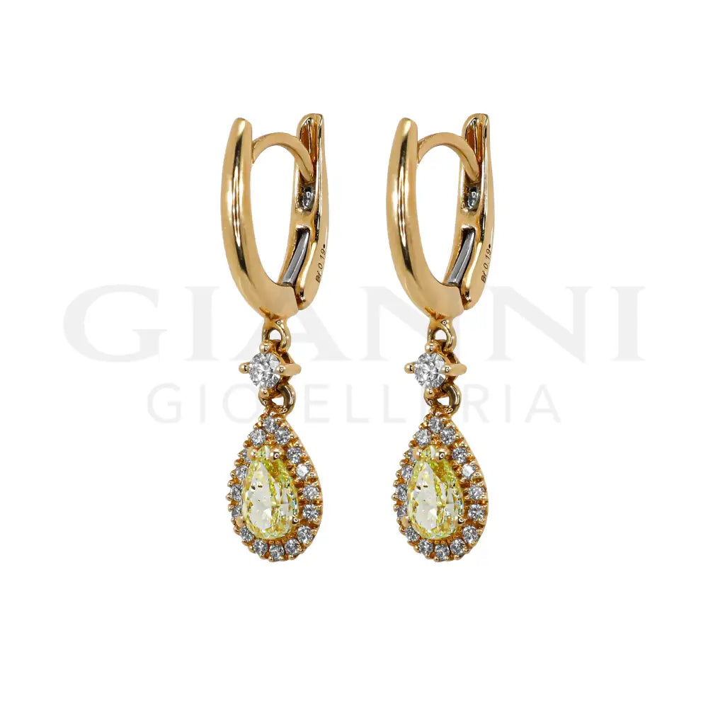 Orecchini Crivelli - Pendenti con Diamanti Fancy Yellow e Diamanti in Oro Rosa - Orecchini