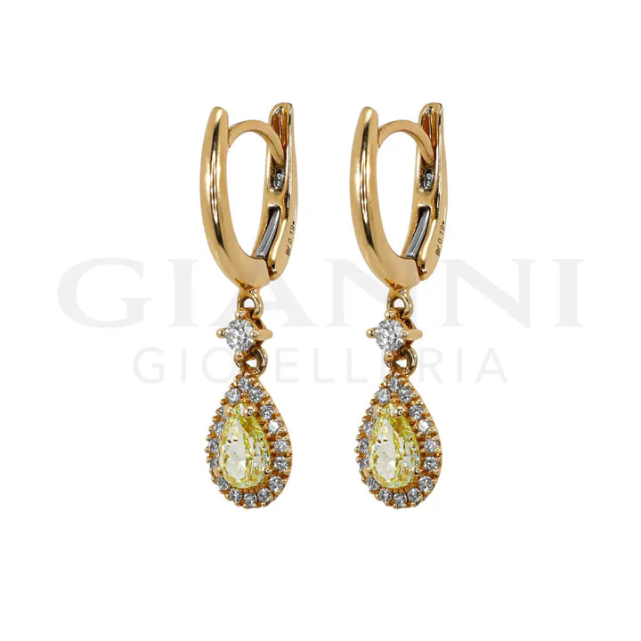 Orecchini Crivelli - Pendenti con Diamanti Fancy Yellow e Diamanti in Oro Rosa - Orecchini