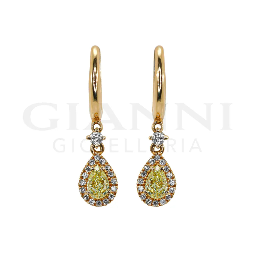 Orecchini Crivelli - Pendenti con Diamanti Fancy Yellow e Diamanti in Oro Rosa - Orecchini