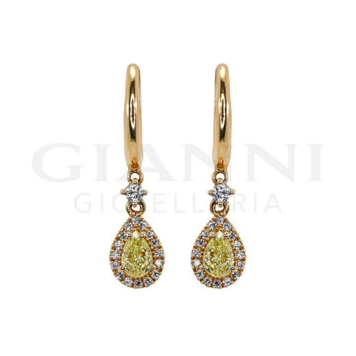 Orecchini Crivelli - Pendenti con Diamanti Fancy Yellow e Diamanti in Oro Rosa - Orecchini