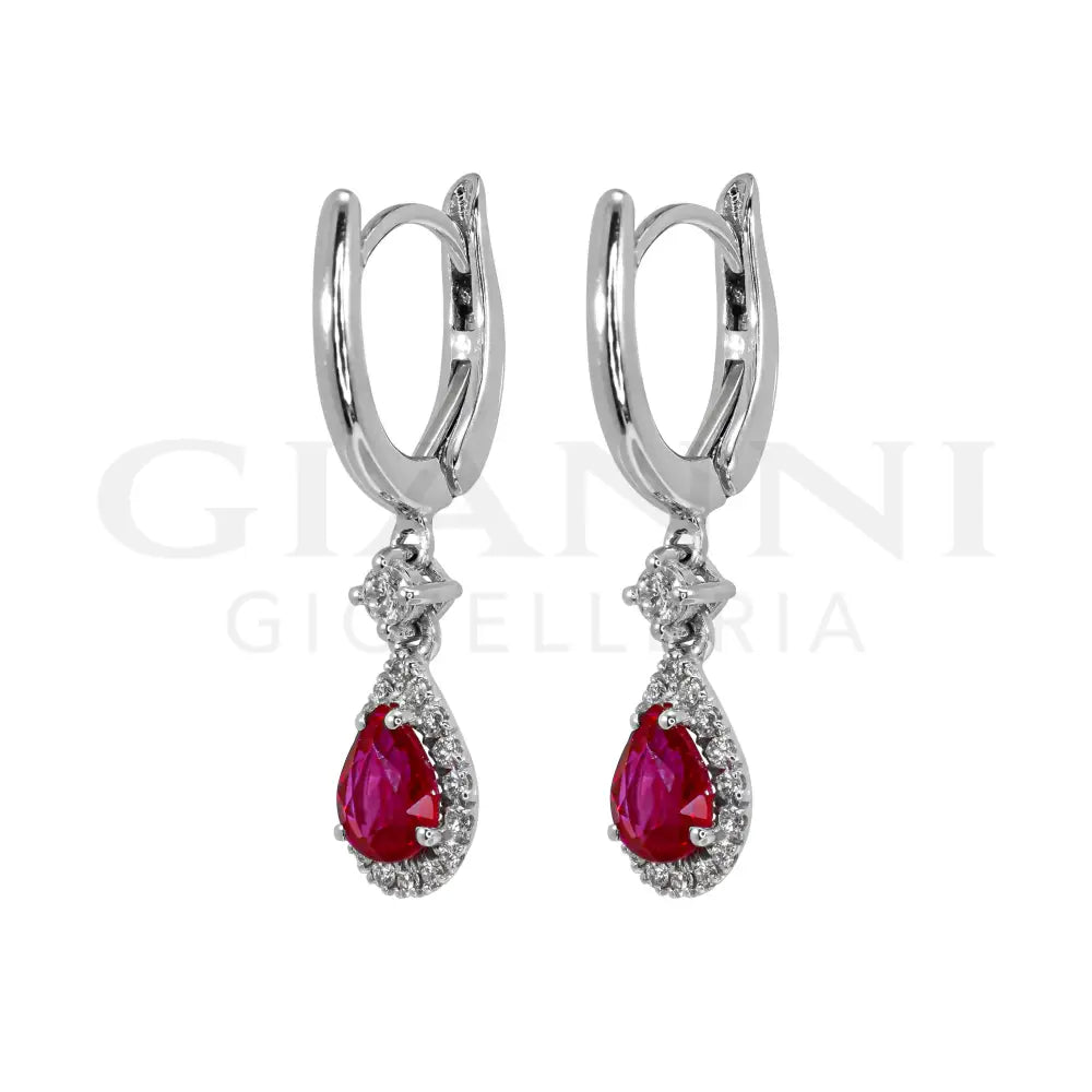 Orecchini Crivelli - Pendenti con Rubino e Diamanti in Oro Bianco - Orecchini